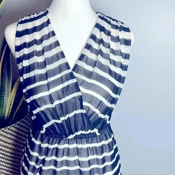 Navy Blue & White Striped V-Neck Day Dress Like New! - Picture 3 of 6